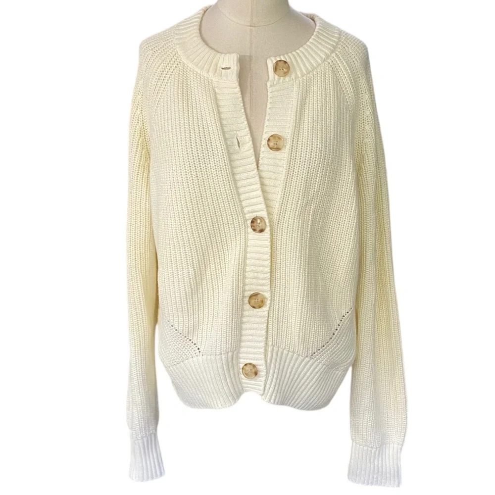 Faherty Ivory Ribbed Button Cardigan - Picture 4 of 13